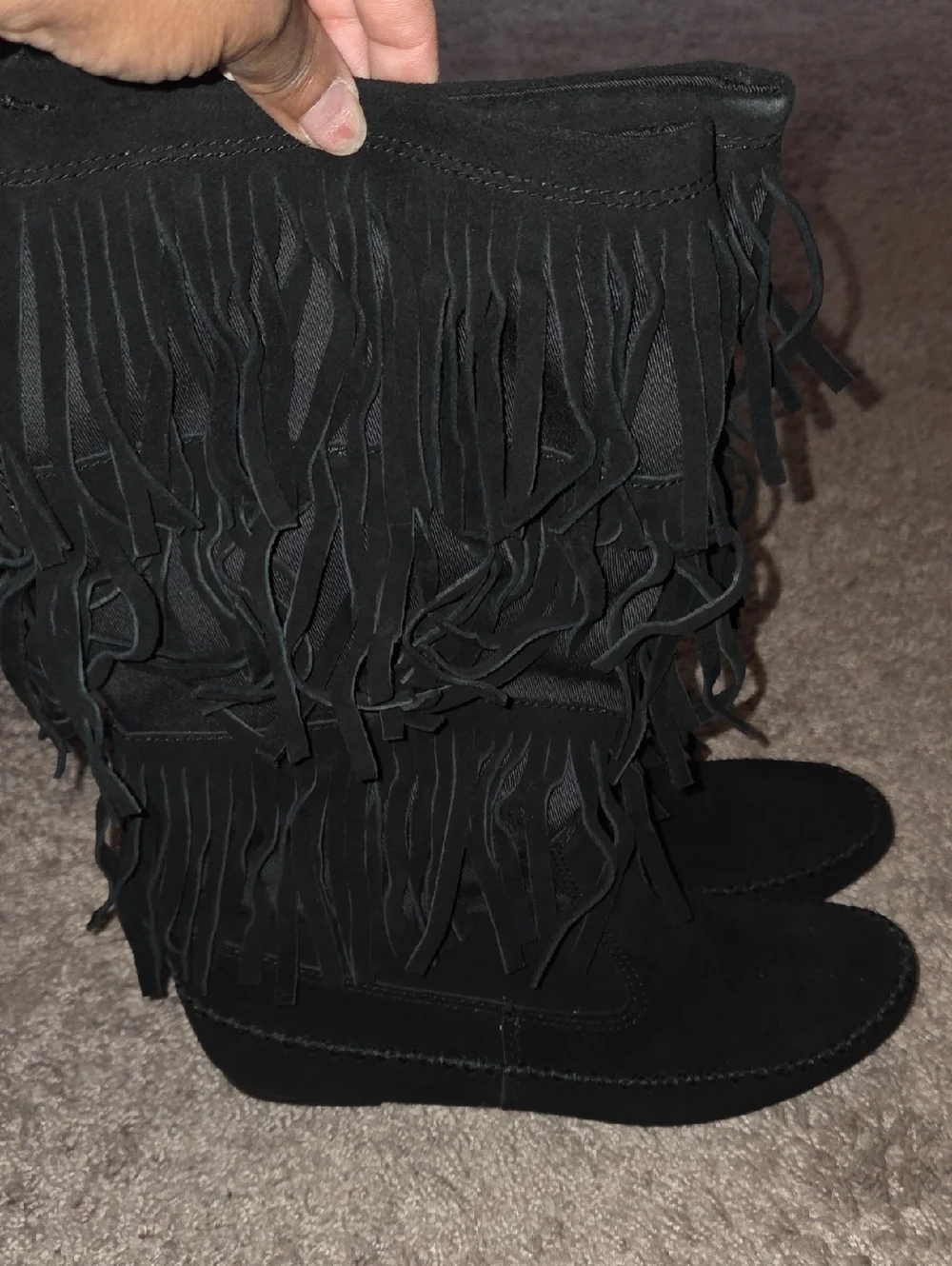Fringe Mid-Calf Women's Boots - Black - Picture 1 of 8